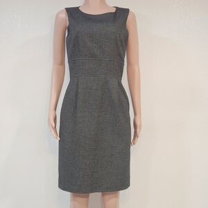Tahari ASL White & Gray Sleeveless Sheath Dress Size 6